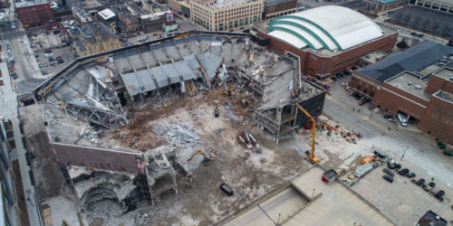 Aerial View of Bradley Center Being Demolized