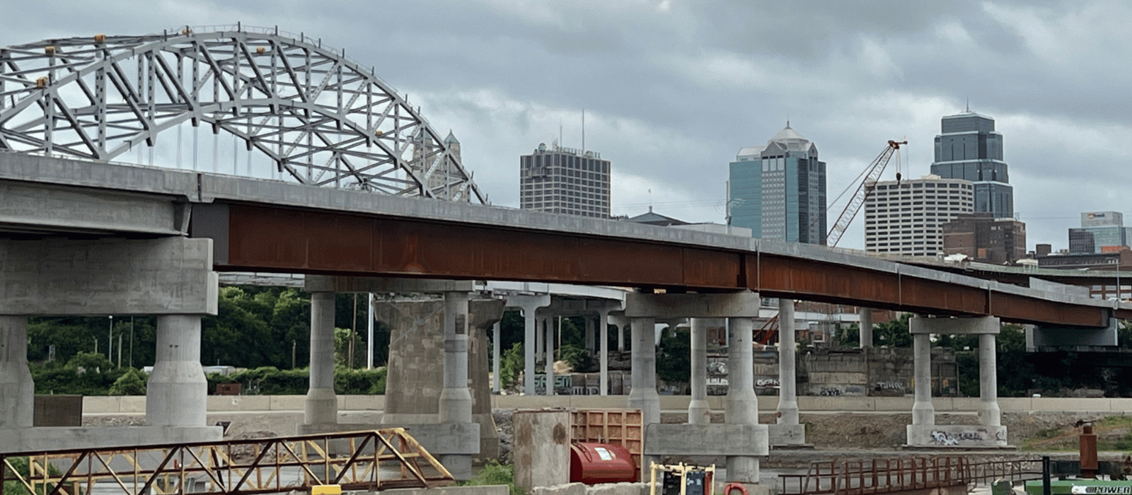 Skkyline view of the Buck O'Neil Bridge Kansas City