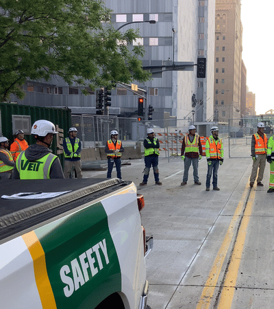 Safety Vehicle Truck at morning meeting at a jobsite